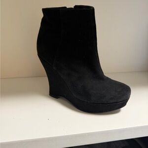 bebe Black Wedge Ankle Boots